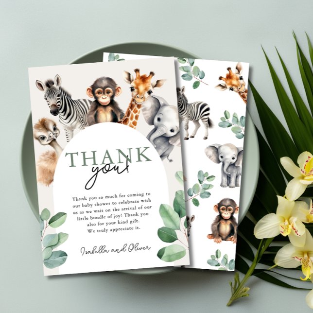 Jungle Safari Animals Baby Shower Tack för ditt ko Inbjudningar (Jungle Safari Animals Baby Shower Thank You Card)