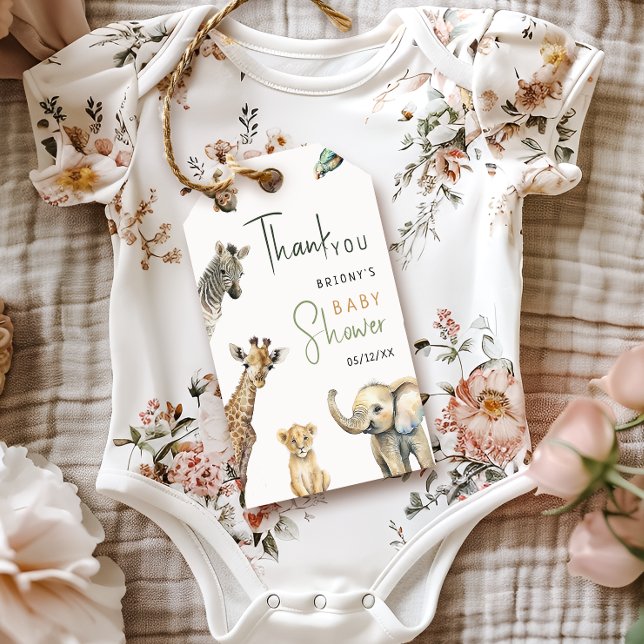 Jungle Safari Animals Baby Shower Tack Presentetikett (Skapare uppladdad)