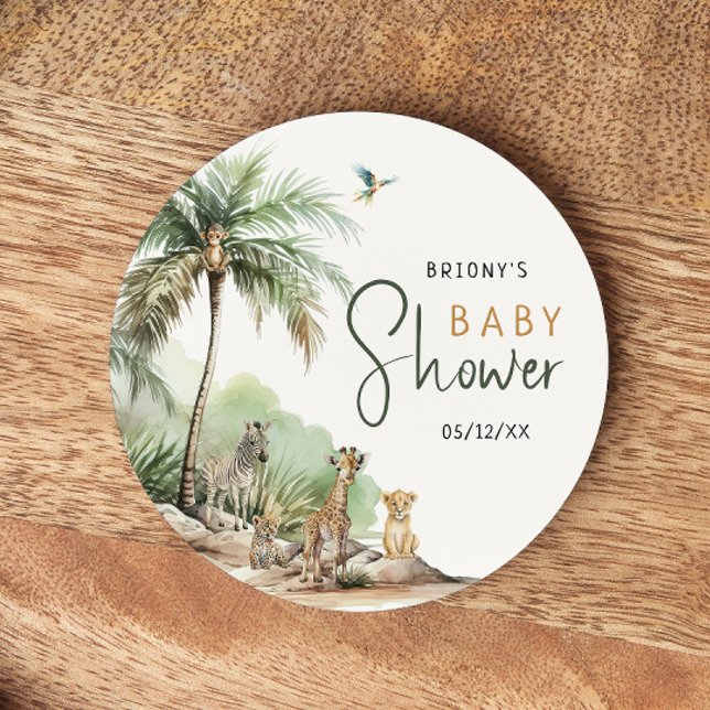 Jungle Safari Animals Baby Shower Underlägg Papper Rund (Skapare uppladdad)