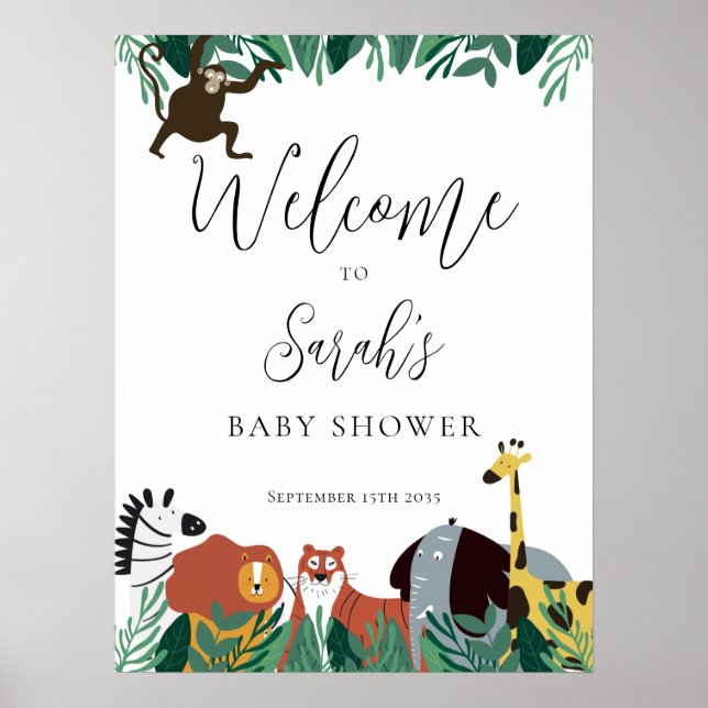 Jungle Safari Animals Baby Shower Välkomstskylt Poster (Framsidan)