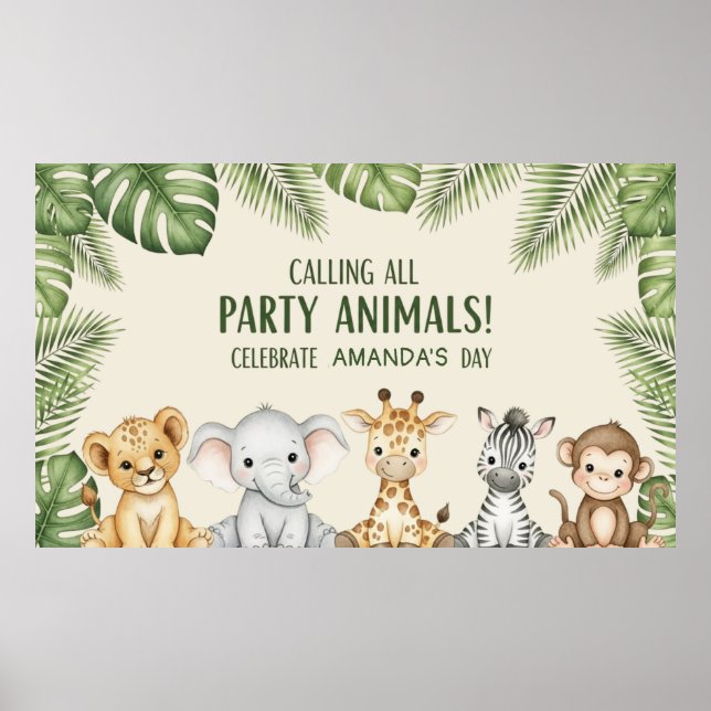 Jungle Safari Animals Birthday Party Poster (Framsidan)