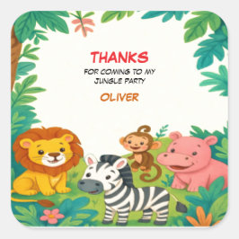 Jungle Safari Animals Birthday Tack du Sticker Fyrkantigt Klistermärke