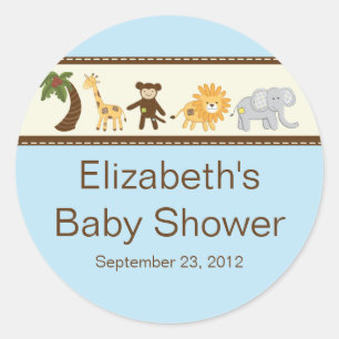 Jungle Safari Animals Blue Boy Baby Shower Runt Klistermärke
