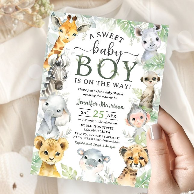 Jungle Safari Animals Boy Baby Shower Tropical Inbjudningar (Skapare uppladdad)