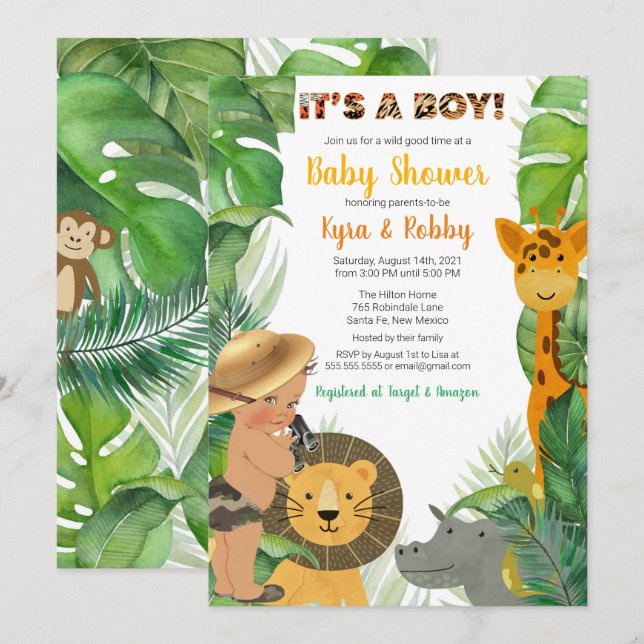 Jungle Safari Animals Boy Shower-inbjudan Inbjudningar (Fram/baksida)