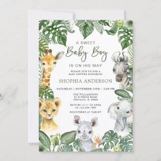 Jungle Safari Animals Boy Shower-inbjudan Inbjudningar