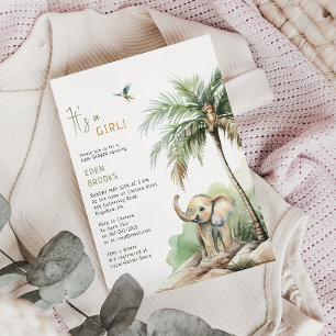 Jungle Safari Animals En flicka! Babyskor in Inbjudningar