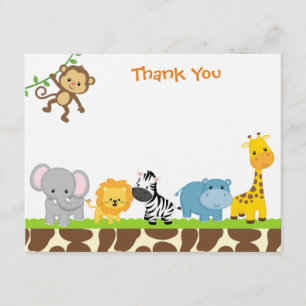 Jungle Safari Animals Flat Tackkort Cards Inbjudningar