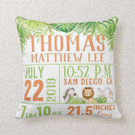 Jungle Safari Animals födelsetal Pojke Nursery Kudde