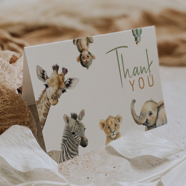 Jungle Safari Animals Foldad Birthday Tack Kort (Skapare uppladdad)