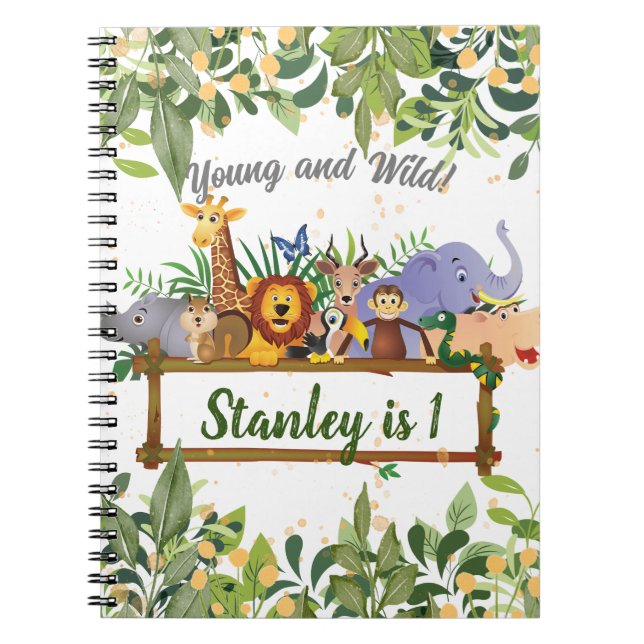 Jungle Safari Animals Forest Anpassningsbar Birthd Anteckningsbok (Framsidan)