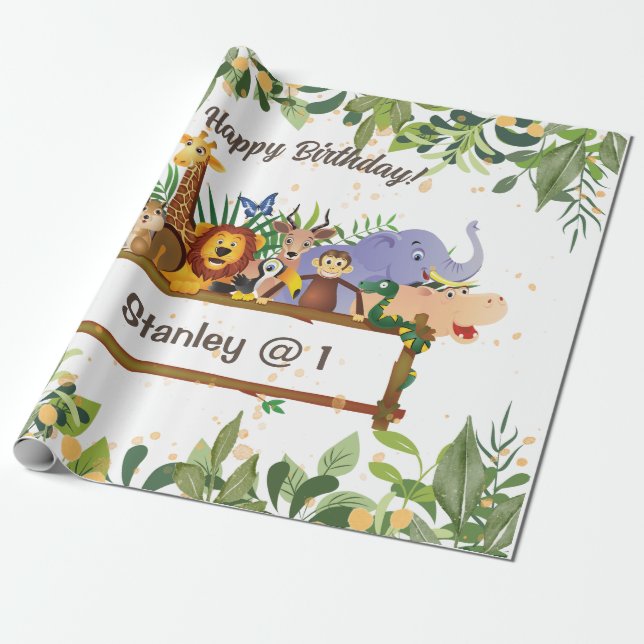 Jungle Safari Animals Forest Anpassningsbar Birthd Presentpapper (Utrullad)