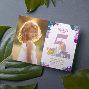 Jungle Safari Animals Girl Photo Birthday Inbjudningar