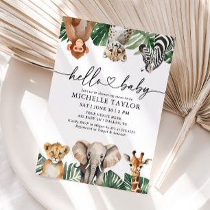 Jungle Safari Animals Greenery Baby Shower Inbjudningar