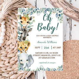 Jungle Safari Animals Greenery Blommigt Baby Showe Inbjudningar