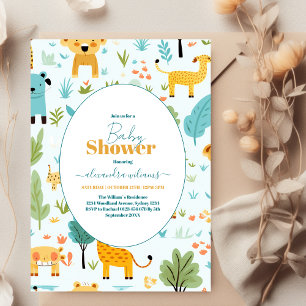 Jungle Safari Animals Greenery Boy Shower Inbjudningar