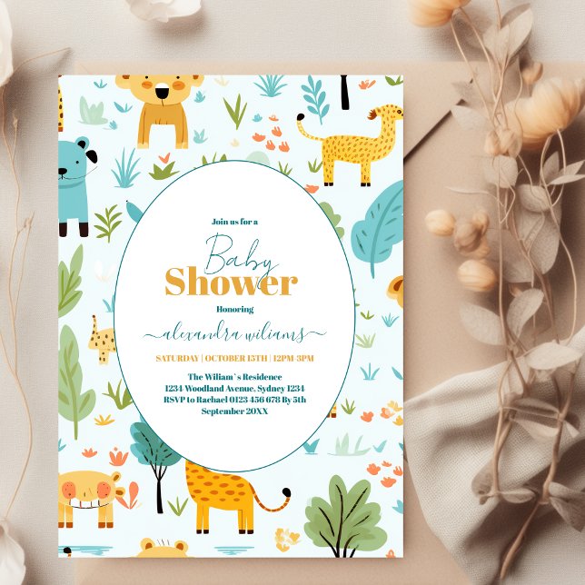 Jungle Safari Animals Greenery Boy Shower Inbjudningar (Skapare uppladdad)