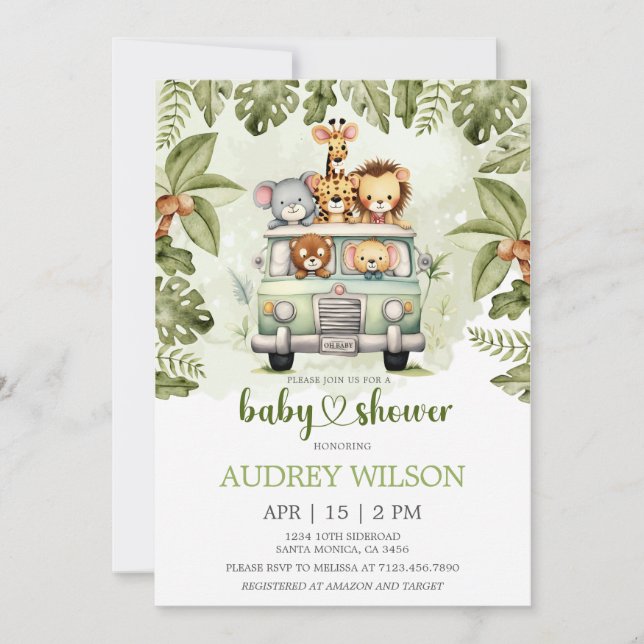 Jungle Safari Animals in Car Inbjudningar (Framsida)