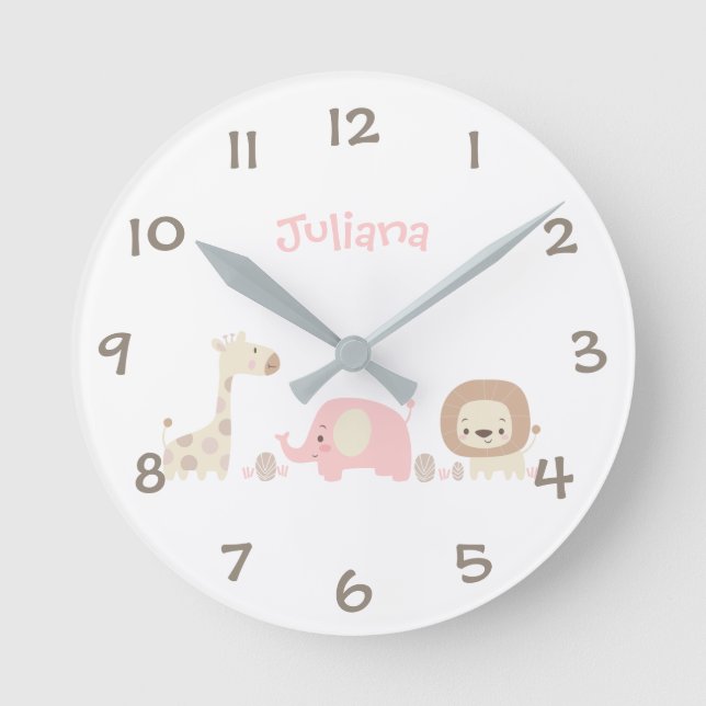 Jungle Safari Animals Kids Nursery Wall Clock Rund Klocka (Framsida)