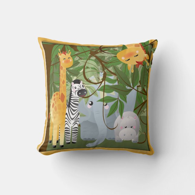 Jungle Safari Animals Kids Room Pillow Kudde (Framsida)