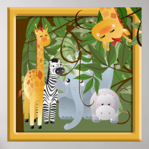 Jungle Safari Animals Kids Room Poster
