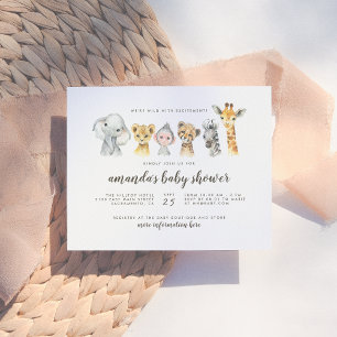Jungle Safari Animals Kön Neutral Baby Shower Inbjudan Vykort
