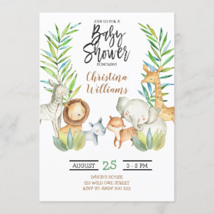 Jungle Safari Animals Kön Neutral Baby Shower Inbjudningar