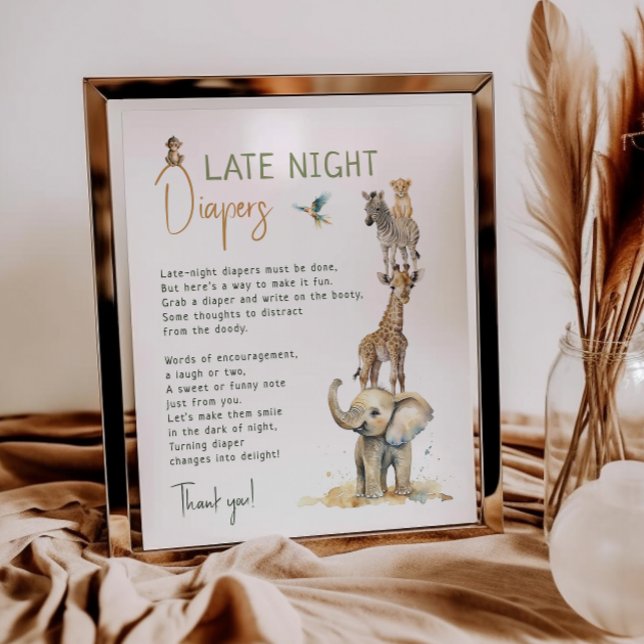 Jungle Safari Animals Late Night Diaper Sign Poster (Skapare uppladdad)