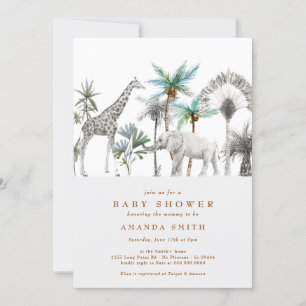 Jungle Safari Animals Modern Pojke Shower Inbjudningar