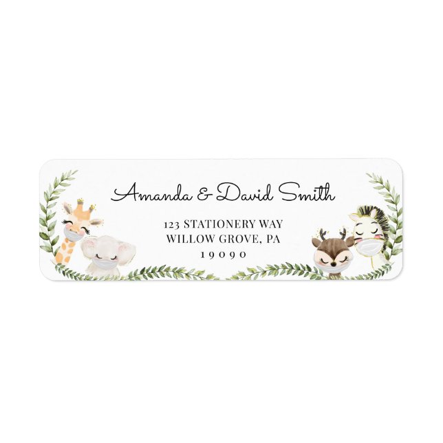 Jungle Safari Animals Neutralt Drive by Baby Showe Returadress Etikett (Framsidan)