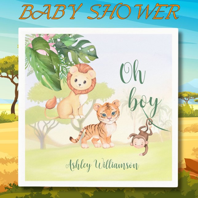 Jungle Safari Animals Oh Boy Baby Shower Pappersservett (Skapare uppladdad)
