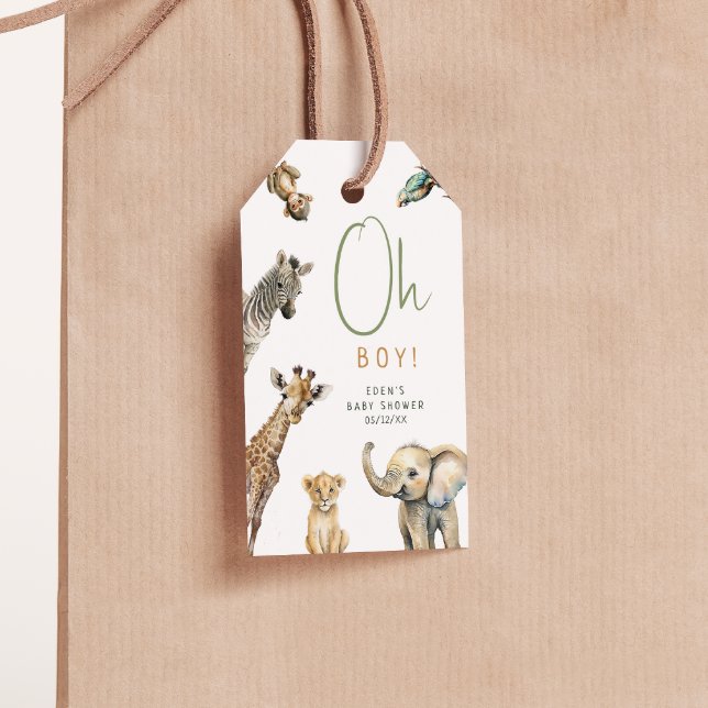 Jungle Safari Animals Oh Boy Baby Shower Tack Presentetikett (Skapare uppladdad)