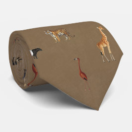 Jungle Safari Animals Pattern Camel Brown Neck Tie Slips
