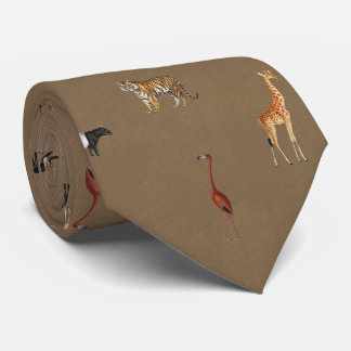 Jungle Safari Animals Pattern Camel Brown Neck Tie Slips