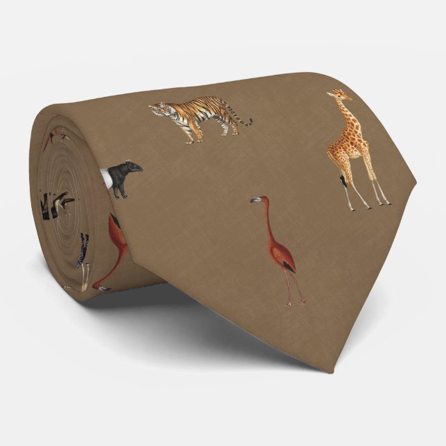 Jungle Safari Animals Pattern Camel Brown Neck Tie Slips (Rullad)