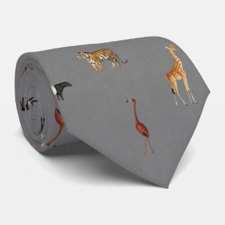 Jungle Safari Animals Pattern Dark Grey Neck Tie Slips