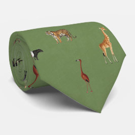 Jungle Safari Animals Pattern Green Neck Tie Slips