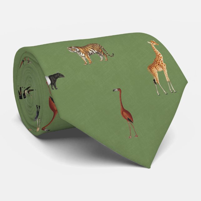 Jungle Safari Animals Pattern Green Neck Tie Slips (Rullad)