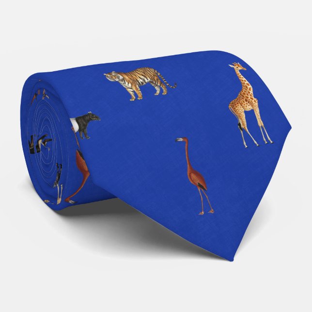 Jungle Safari Animals Pattern Royal Blue Neck Tie Slips (Rullad)