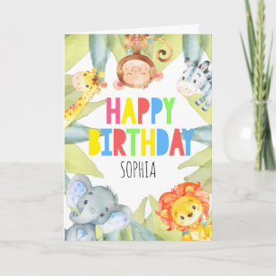 Jungle Safari Animals Personlig Birthday Girls Kort