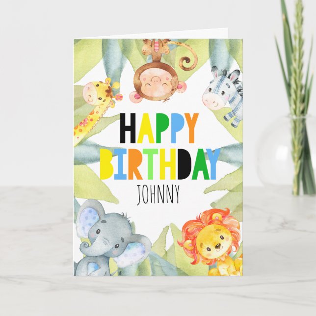 Jungle Safari Animals Personlig Birthday Kort (Framsida)