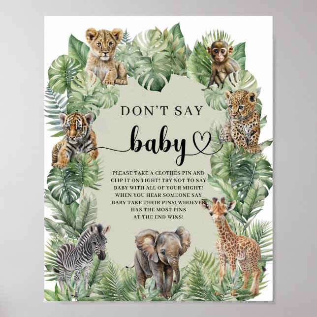 Jungle Safari Animals säger inte att baby-jaktskyl Poster (Framsidan)