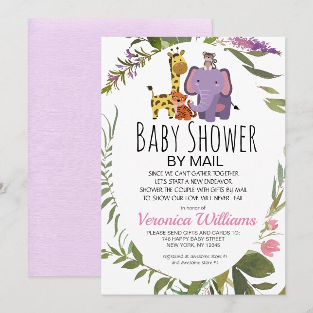 Jungle Safari Animals Tropical Baby Shower by Mail Inbjudningar (Fram/baksida)