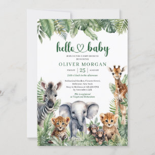 Jungle Safari Animals tropiska grey foliage Inbjudningar