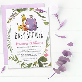 Jungle Safari Animals Watercolor Baby Shower Inbjudningar