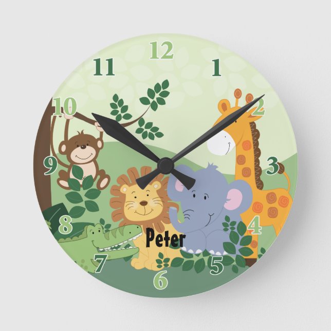 Jungle Safari Anpassade Round Clock Rund Klocka (Framsida)