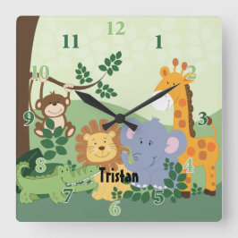 Jungle Safari Anpassade Square Clock Fyrkantig Klocka