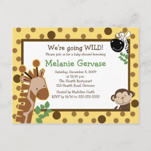 JUNGLE SAFARI ÄVENTYR GULT Baby Shower Inbjudan Vykort