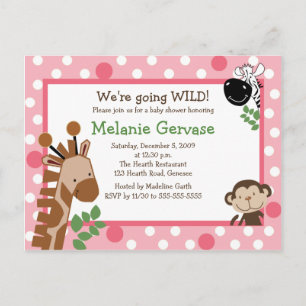 JUNGLE SAFARI ÄVENTYR ROSA Baby Shower Inbjudan Vykort