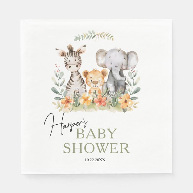 Jungle Safari Baby djur Baby Shower Pappersservett (Framsidan)